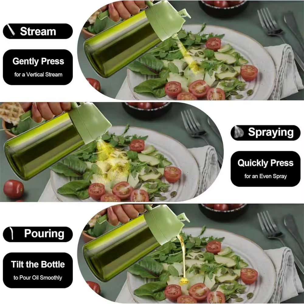 470 ML Oil Sprayer for Cooking,2-In-1 Olive Oil Dispenser and Oil Spray Bottle,Oil Spray with Stickers, Thick Glass Spray Bottle