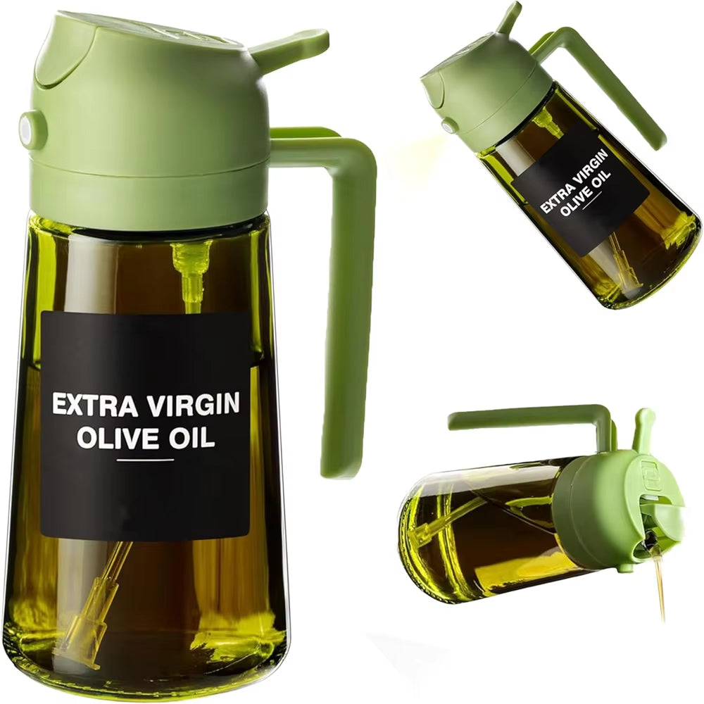 470 ML Oil Sprayer for Cooking,2-In-1 Olive Oil Dispenser and Oil Spray Bottle,Oil Spray with Stickers, Thick Glass Spray Bottle