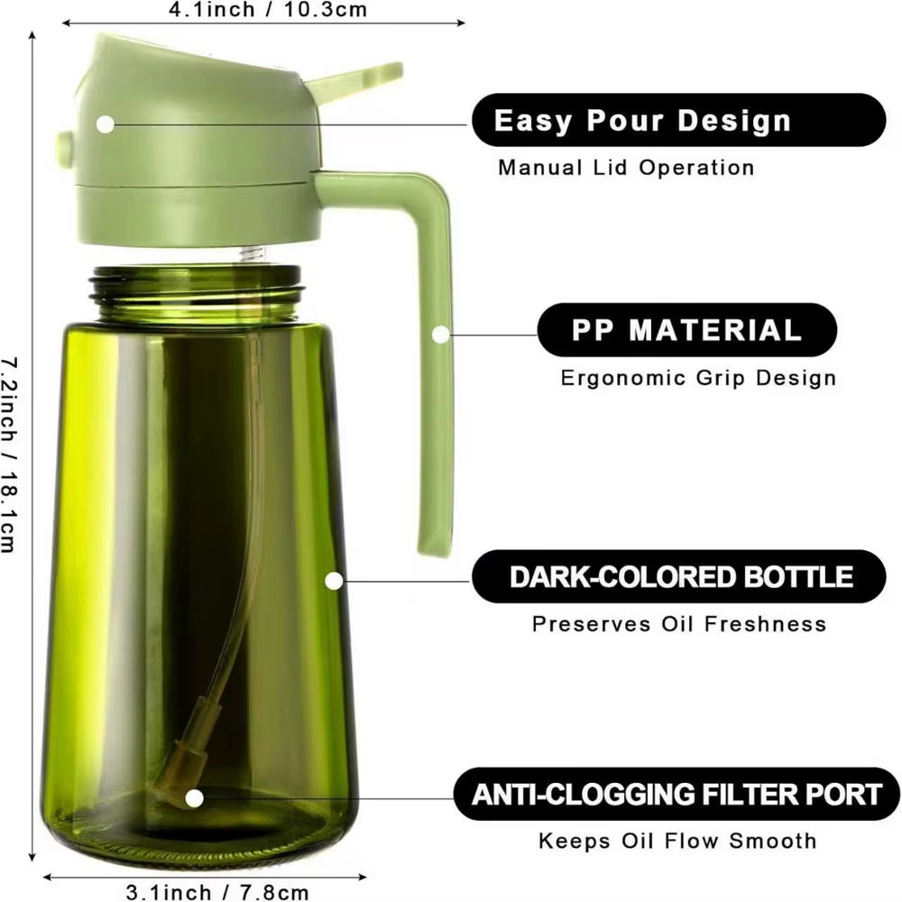 470 ML Oil Sprayer for Cooking,2-In-1 Olive Oil Dispenser and Oil Spray Bottle,Oil Spray with Stickers, Thick Glass Spray Bottle