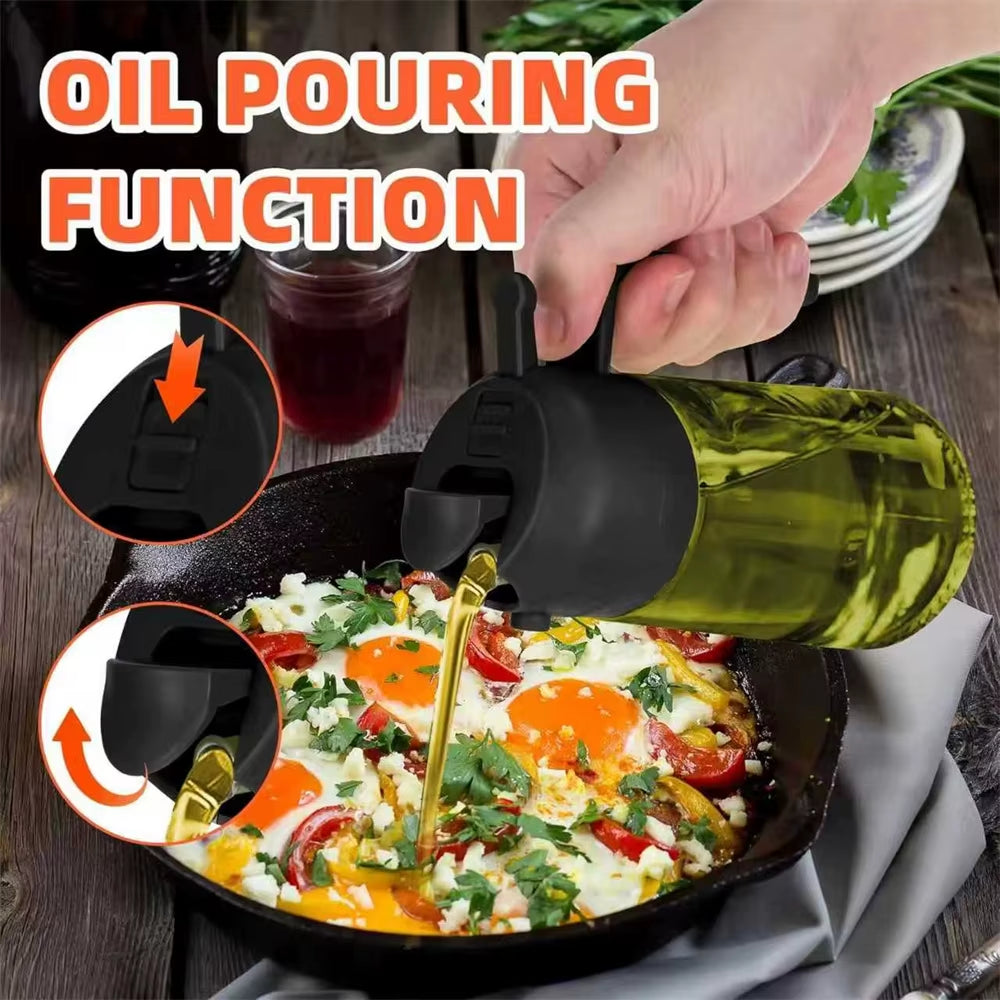 470 ML Oil Sprayer for Cooking,2-In-1 Olive Oil Dispenser and Oil Spray Bottle,Oil Spray with Stickers, Thick Glass Spray Bottle