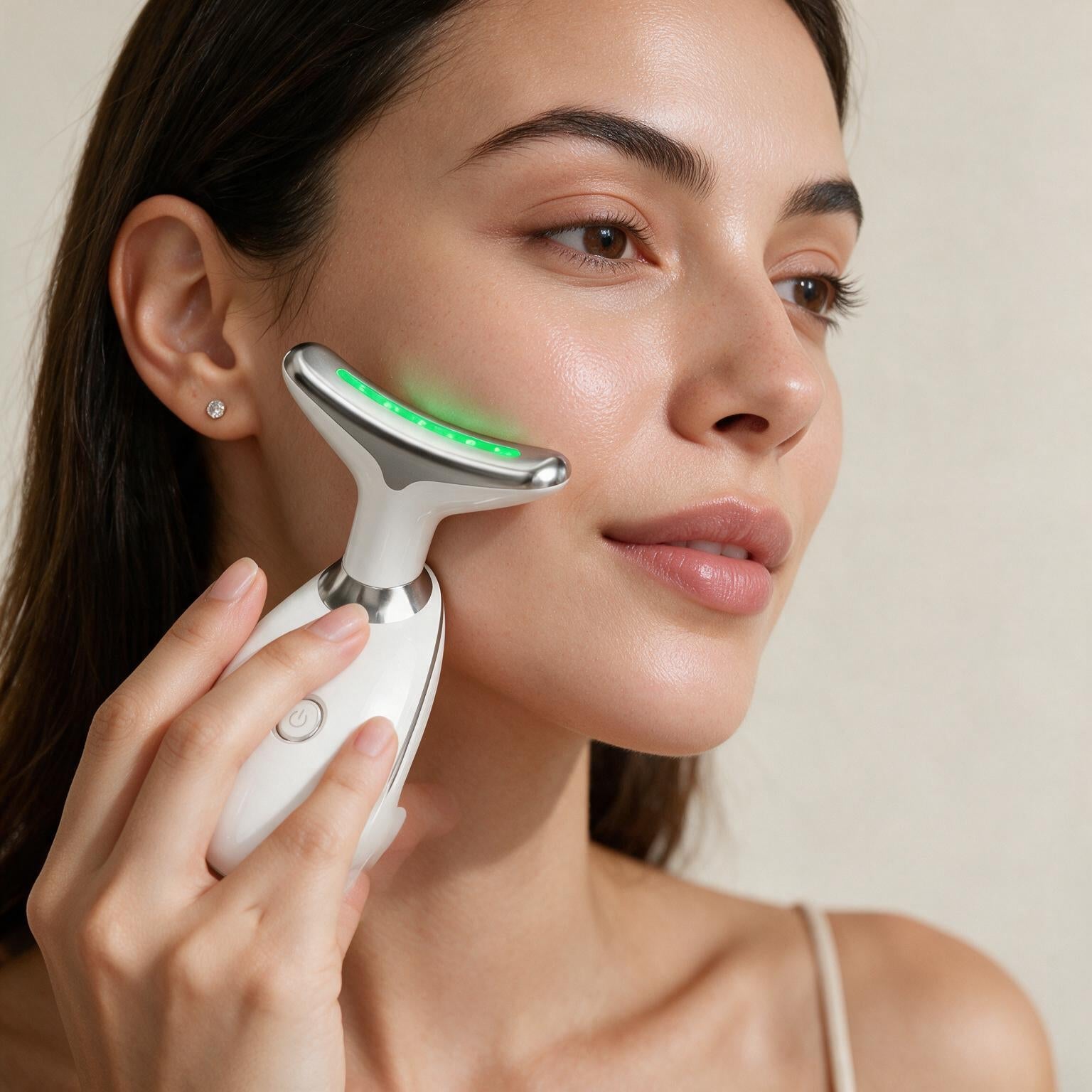 Aplicando el masajeador facial Melaula